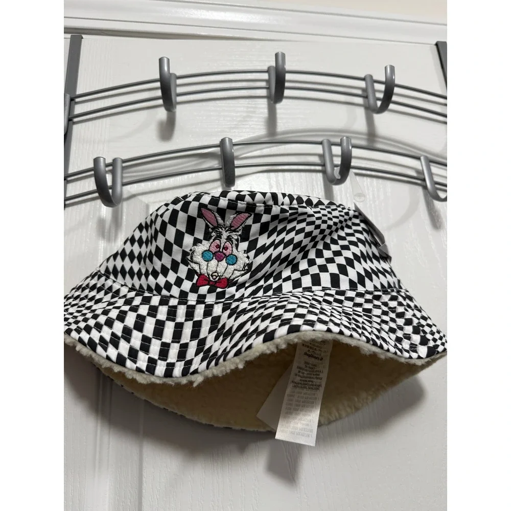 New Disney Parks Alice in Wonderland White Rabbit Checkerboard Bucket Hat Adults